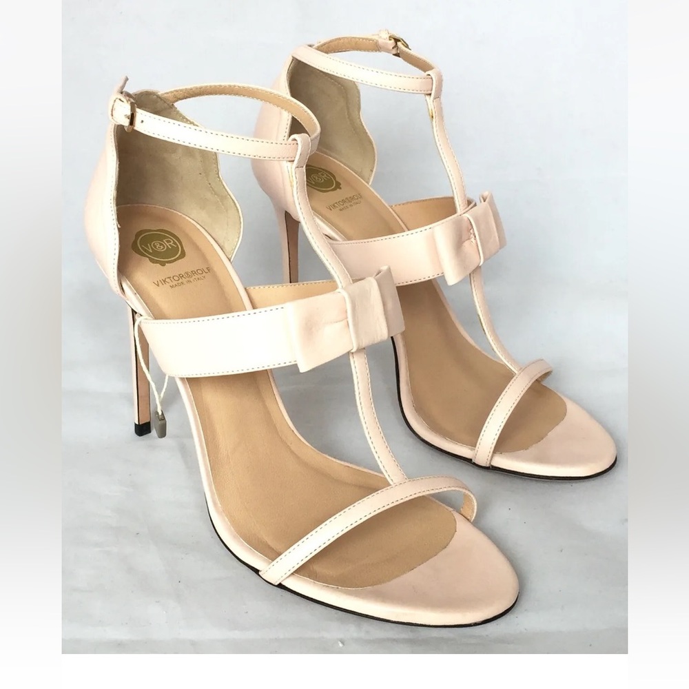COPY - Victor & Rolf Blush Nude Leather  Strappy  Heels with Bow Size 40